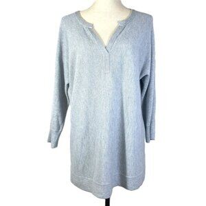 Repeat Light Blue Gray Cotton Blend Knit Tunic Sweater V Neck Size M